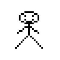 a stick figure in a pixel art style is holding a stick in his hand .