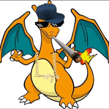 a cartoon of a dragon wearing sunglasses and a hat