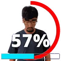 a man wearing glasses and a shirt that says 57 % on it