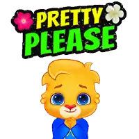 a cartoon bear with a sign that says pretty please above him