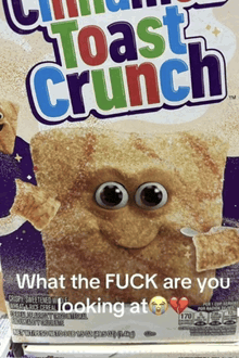 a box of toast crunch cereal has a face on the front