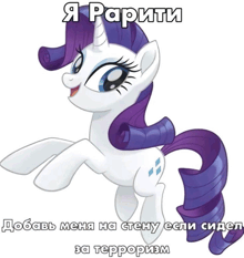 a cartoon of a pony with a purple mane and tail says rarity