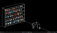 a computer screen with a shelf full of icons and a recycle bin