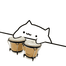 a drawing of a cat behind two bongos