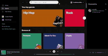 a screen shot of a spotify app showing the top genres hip hop and rock