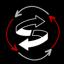 a circle with two arrows pointing in opposite directions on a black background