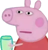 a cartoon character named peppa pig is holding a cup of milk