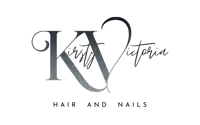 a logo for kirsty victoria hair and nails with a white background