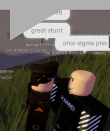 a screenshot of a video game with the words great stunt and ohio sigma piss written on it