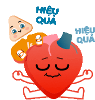 a cartoon illustration of a heart with the words hieu qua in blue letters