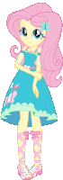 a cartoon girl with pink hair and a blue dress