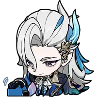 a cartoon drawing of a man with long white hair and blue feathers