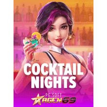 a poster for a game called cocktail nights shows a woman holding a cocktail