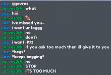 a screenshot of a chat with jarves3r4