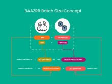 a diagram of baazrr batch size concept with a bag and two buttons