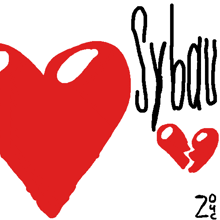 a drawing of a red heart and the words syball on a white background