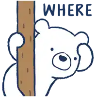 a cartoon of a bear peeking behind a tree trunk with the words where written below it