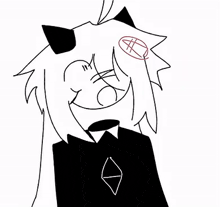 a black and white drawing of a girl with a cat ear and a bow tie .