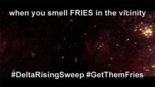 an advertisement for delta rising sweep shows a space scene