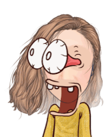 a cartoon of a woman making a funny face with her mouth open