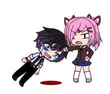 a girl with pink hair is standing next to a boy with black hair