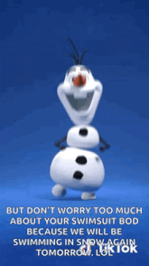 an animated image of olaf from frozen with a blue background