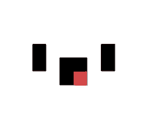 it looks like a minecraft face with a red square in the middle of it .