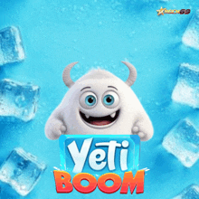 a yeti holding a sign that says yeti boom on it