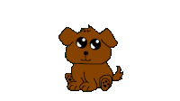 a cartoon drawing of a small brown dog with big eyes