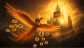 a painting of a phoenix with a sign that says xrp on it