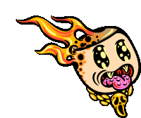 a cartoon drawing of a marshmallow with flames coming out of its mouth