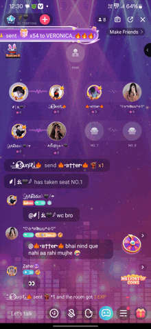 a screenshot of a video chat with a purple background and the words " make friends " at the top