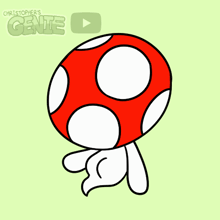 a cartoon drawing of a mushroom with the name christopher 's genie