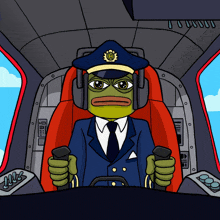 a cartoon of a frog wearing a captain 's hat and headphones