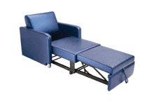 a blue chair that can be converted into a couch