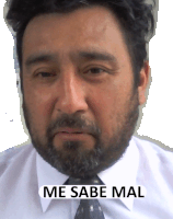 a man with a beard is wearing a white shirt and tie and has the words me sabe mal on his face