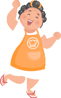 a cartoon drawing of a woman wearing an apron with a chef hat on it