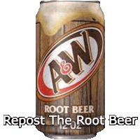 a can of a & w root beer with the words repost the root beer below it