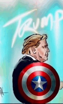 a drawing of donald trump holding a captain america shield ..