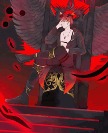 a drawing of a demon sitting on a throne with wings