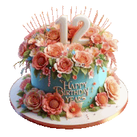 a cake that says happy birthday years and has flowers on it