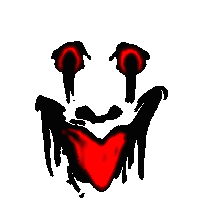 a drawing of a smiley face with red eyes