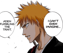 a drawing of a man with a speech bubble saying aden fumbling the trait