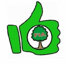 a green thumbs up sign with a tree in the middle and the word fia on it .