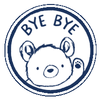 a blue circle with a teddy bear and the words bye bye written on it