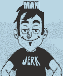 a pixel art drawing of a man wearing a jerk shirt