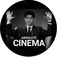 a black and white photo of a man in a suit and tie with absolute cinema written below him