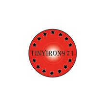 a red circle with black stars says tinyiron971 on it