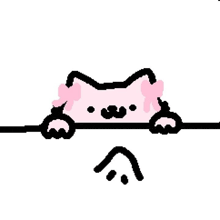 a pixel art drawing of a pink cat with a bow on its ear .