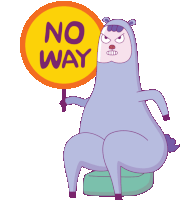 a cartoon llama is holding up a no way sign